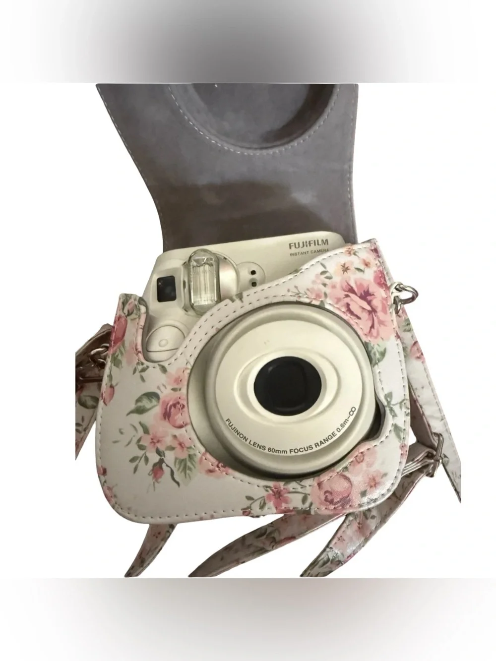 Fujifilm Instax Mini 7S White Instant Camera + Floral Case - Tested & Working